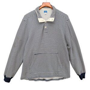 J.CREW French Terry Mockneck Sweatshirt Mens Navy Cream Stripe Button Size L